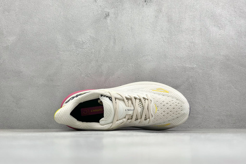 HOKA Clifton 9 Cream/Fuchsia Daily Running Trainers