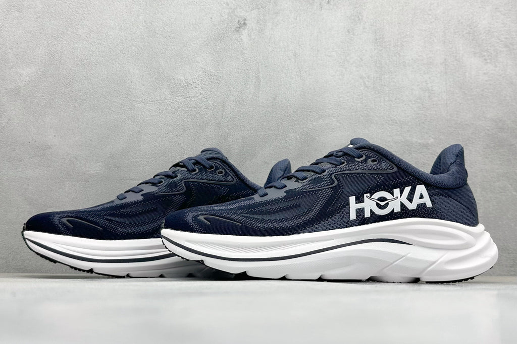 HOKA Clifton 10 Navy White Cushioned Road Running Sneakers