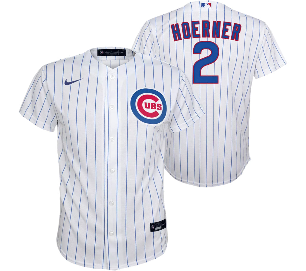 Youth Nike Nico Hoerner Chicago Cubs White Home Premium Twill Jersey