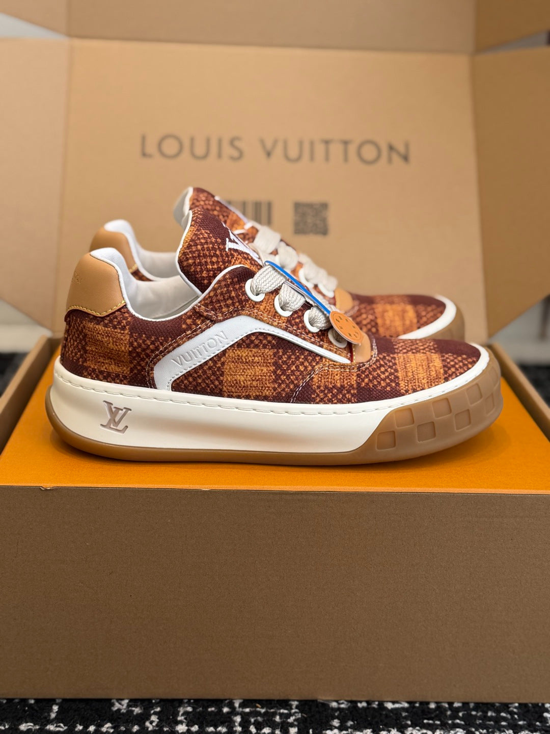 Louis Vuitton LV Tilted Sneaker (Brown Check Wool)