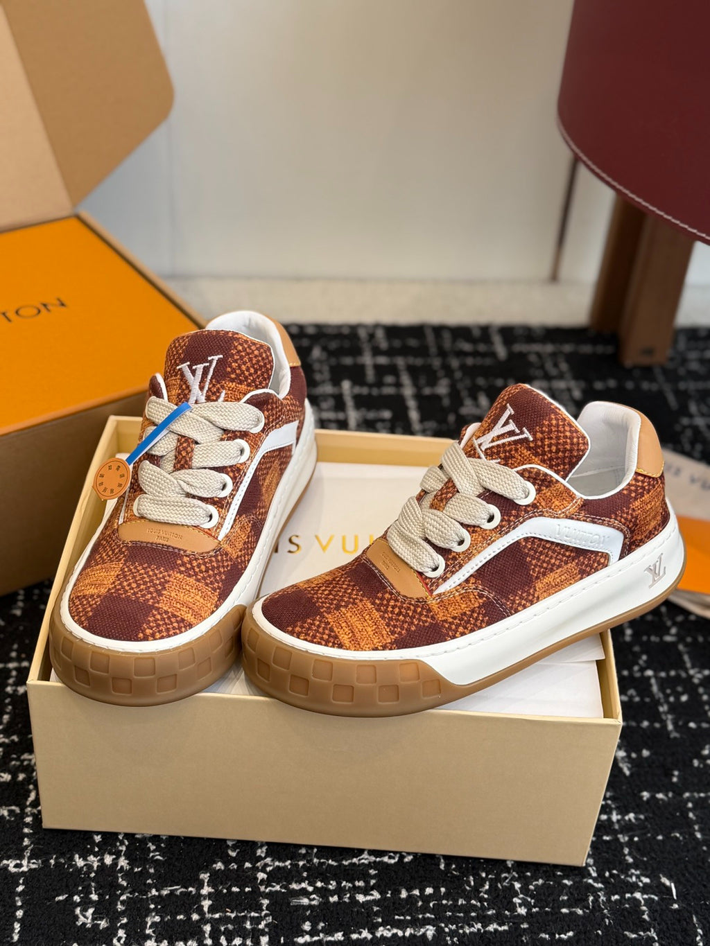 Louis Vuitton LV Tilted Sneaker (Brown Check Wool)
