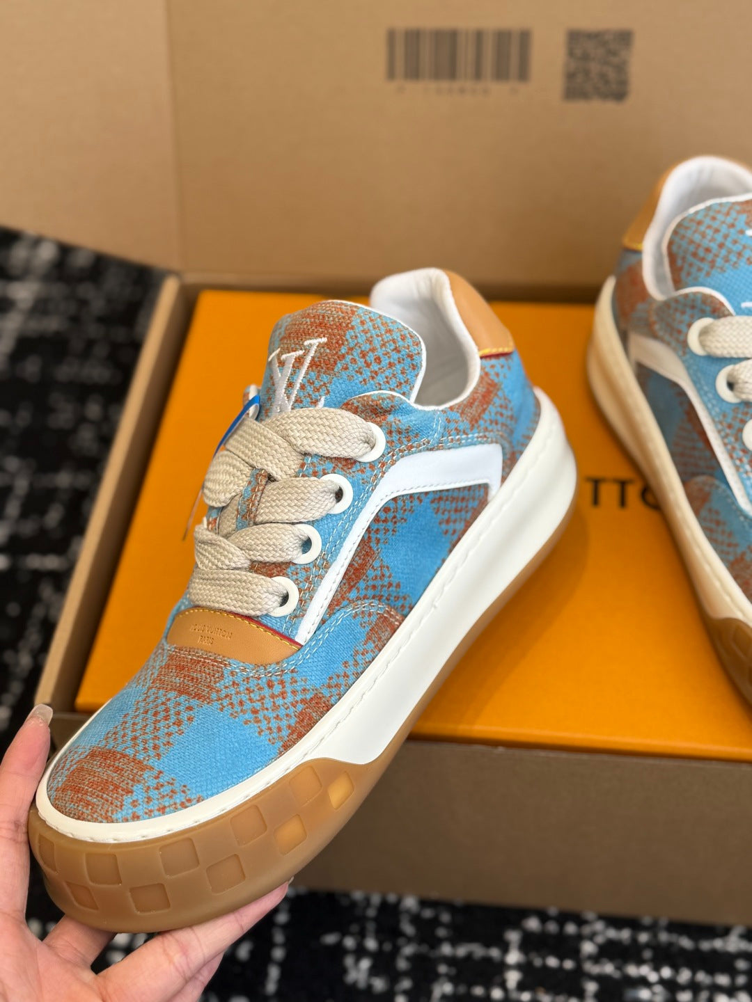 LV Tilted Sneaker (Blue & Terracotta Check)