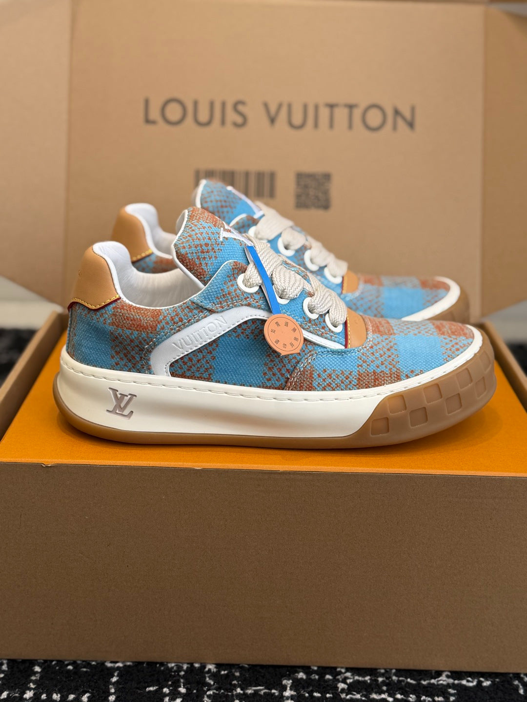 LV Tilted Sneaker (Blue & Terracotta Check)