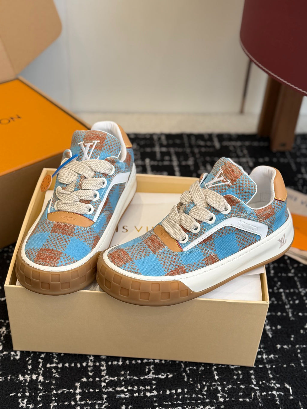 LV Tilted Sneaker (Blue & Terracotta Check)