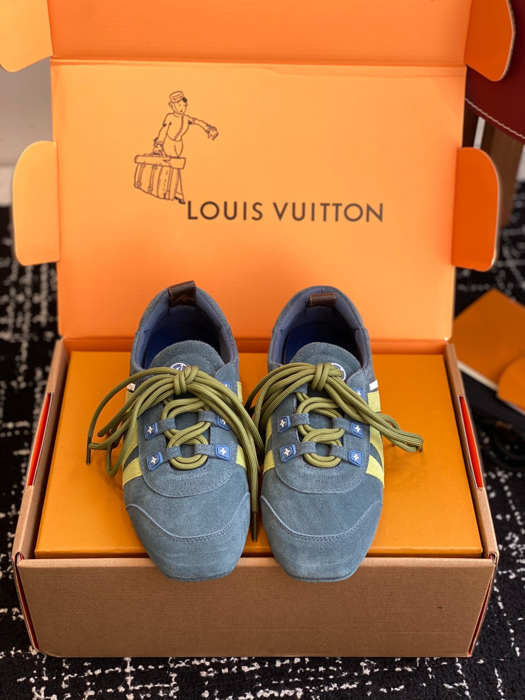 Louis Vuitton Recif Sneaker (Blue Suede with Green Accents)