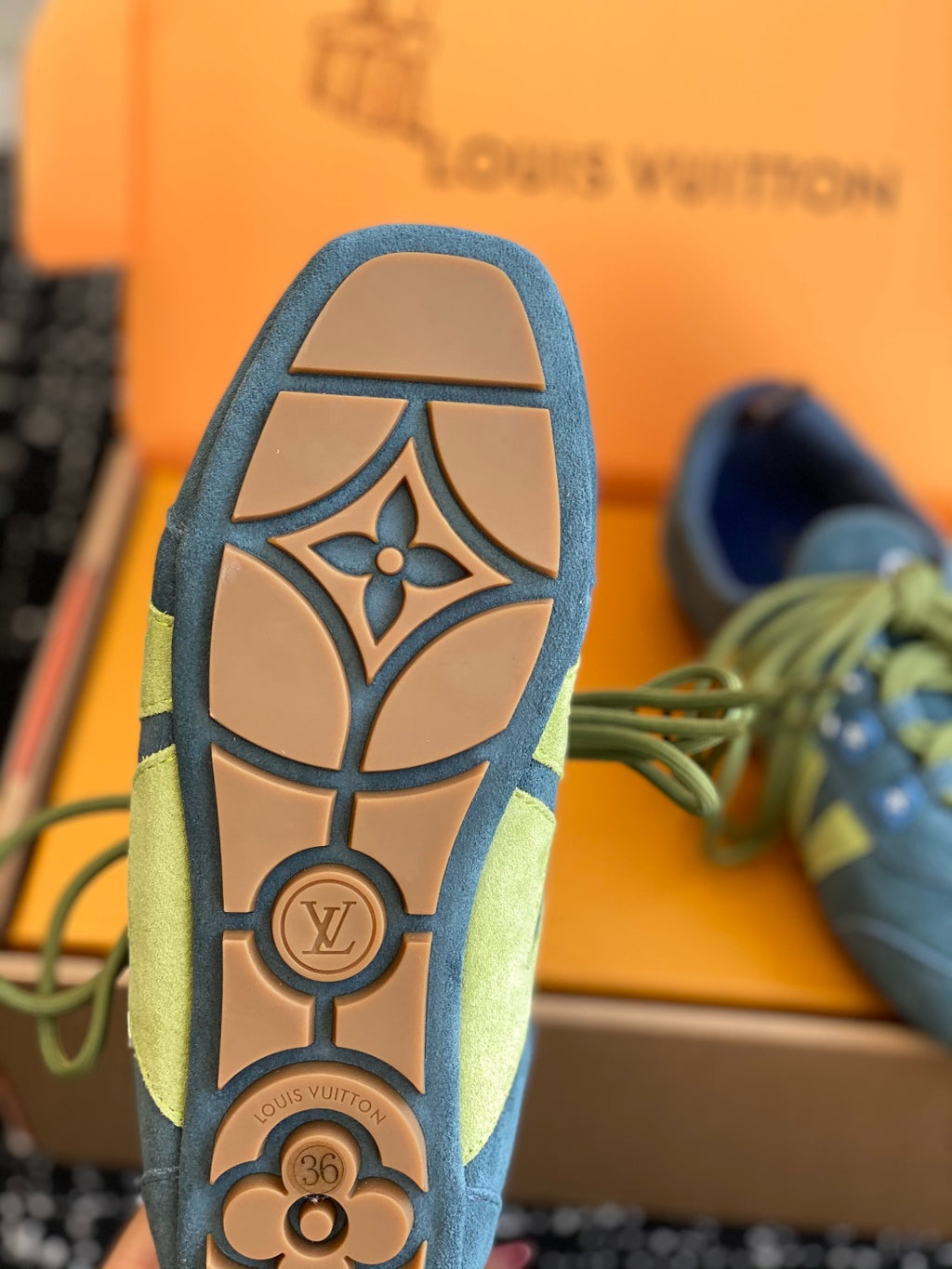 Louis Vuitton Recif Sneaker (Blue Suede with Green Accents)