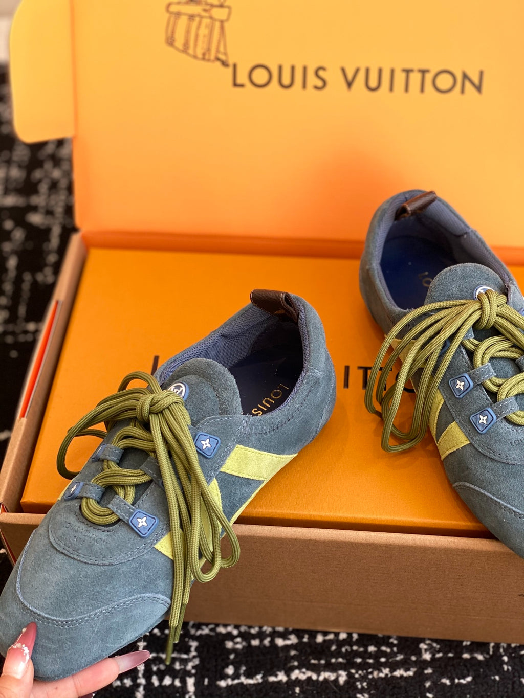 Louis Vuitton Recif Sneaker (Blue Suede with Green Accents)