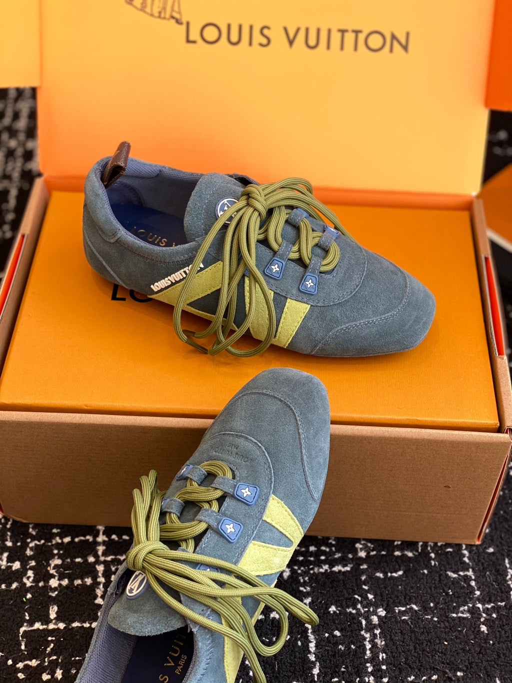 Louis Vuitton Recif Sneaker (Blue Suede with Green Accents)