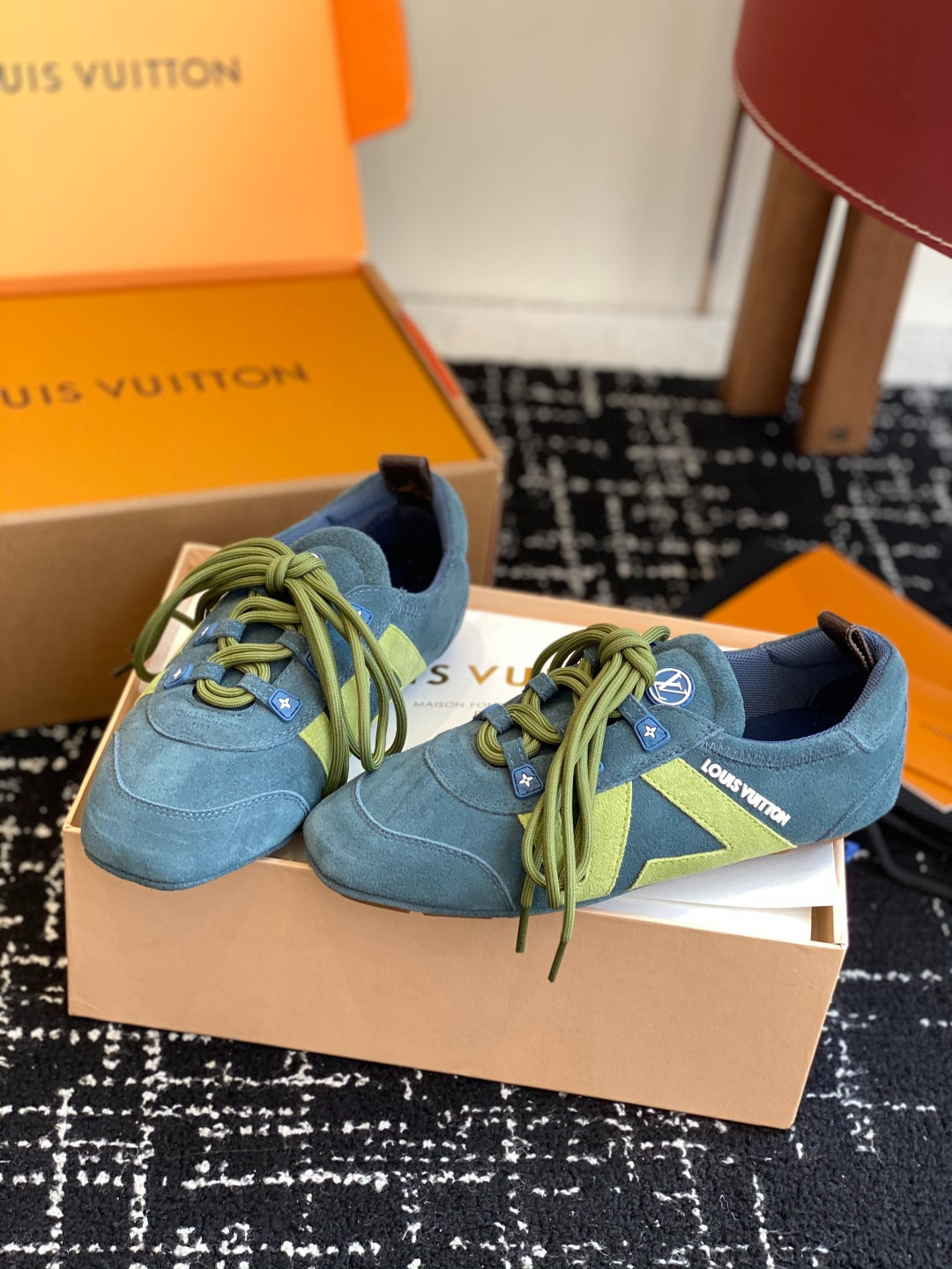 Louis Vuitton Recif Sneaker (Blue Suede with Green Accents)