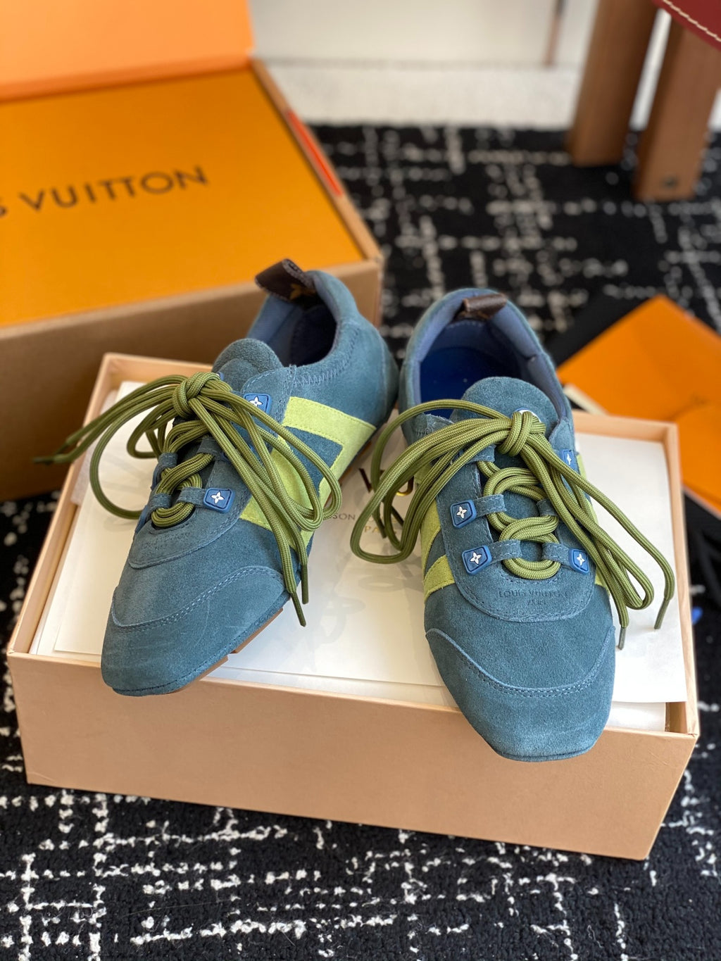 Louis Vuitton Recif Sneaker (Blue Suede with Green Accents)