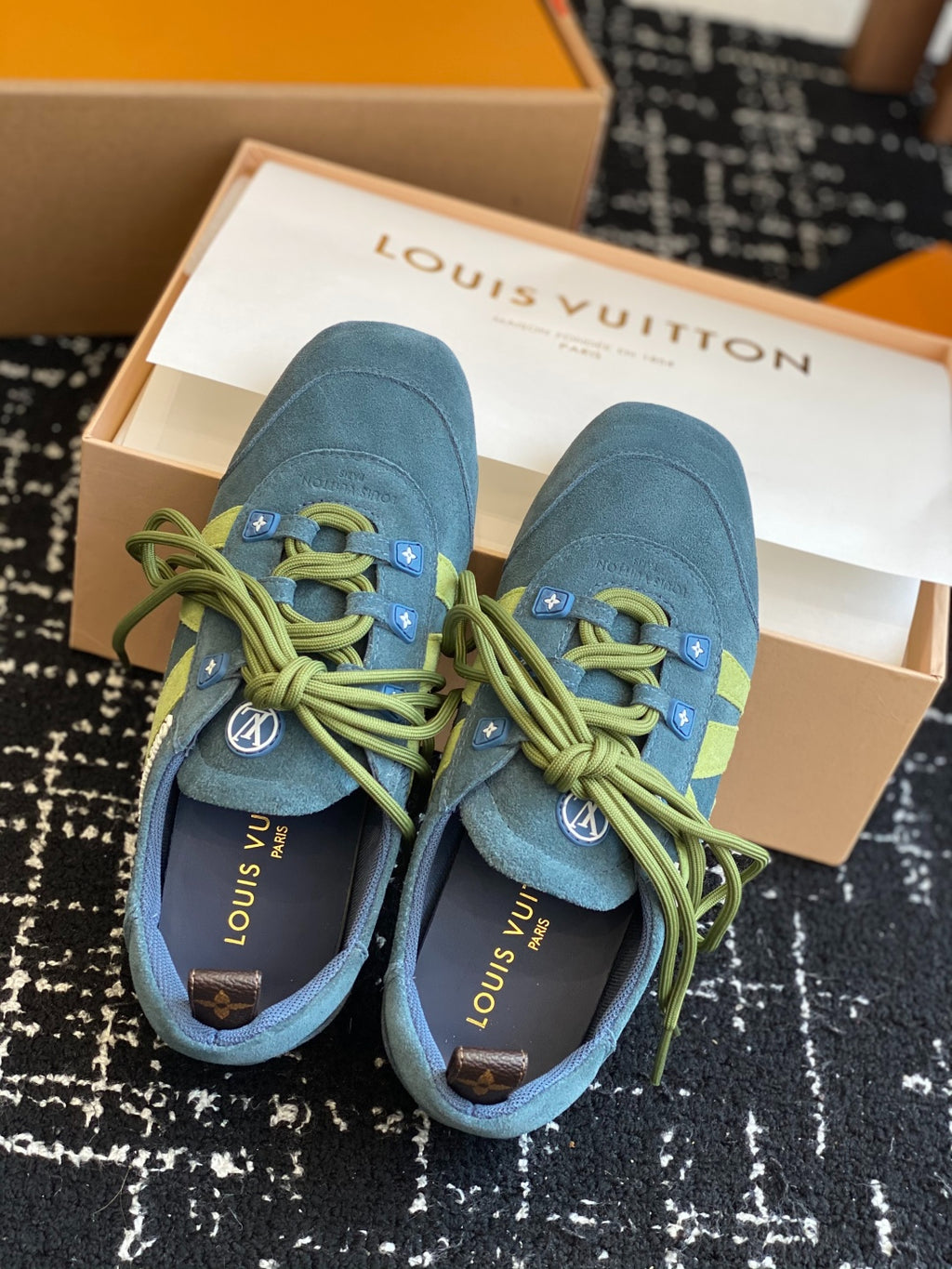 Louis Vuitton Recif Sneaker (Blue Suede with Green Accents)