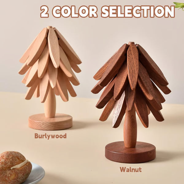 🎅Xmas Sales - 50% OFF🎄✨Natural Tree Trivet Set - 4 Wooden Trivets & 1 Stand Like a Christmas Tree