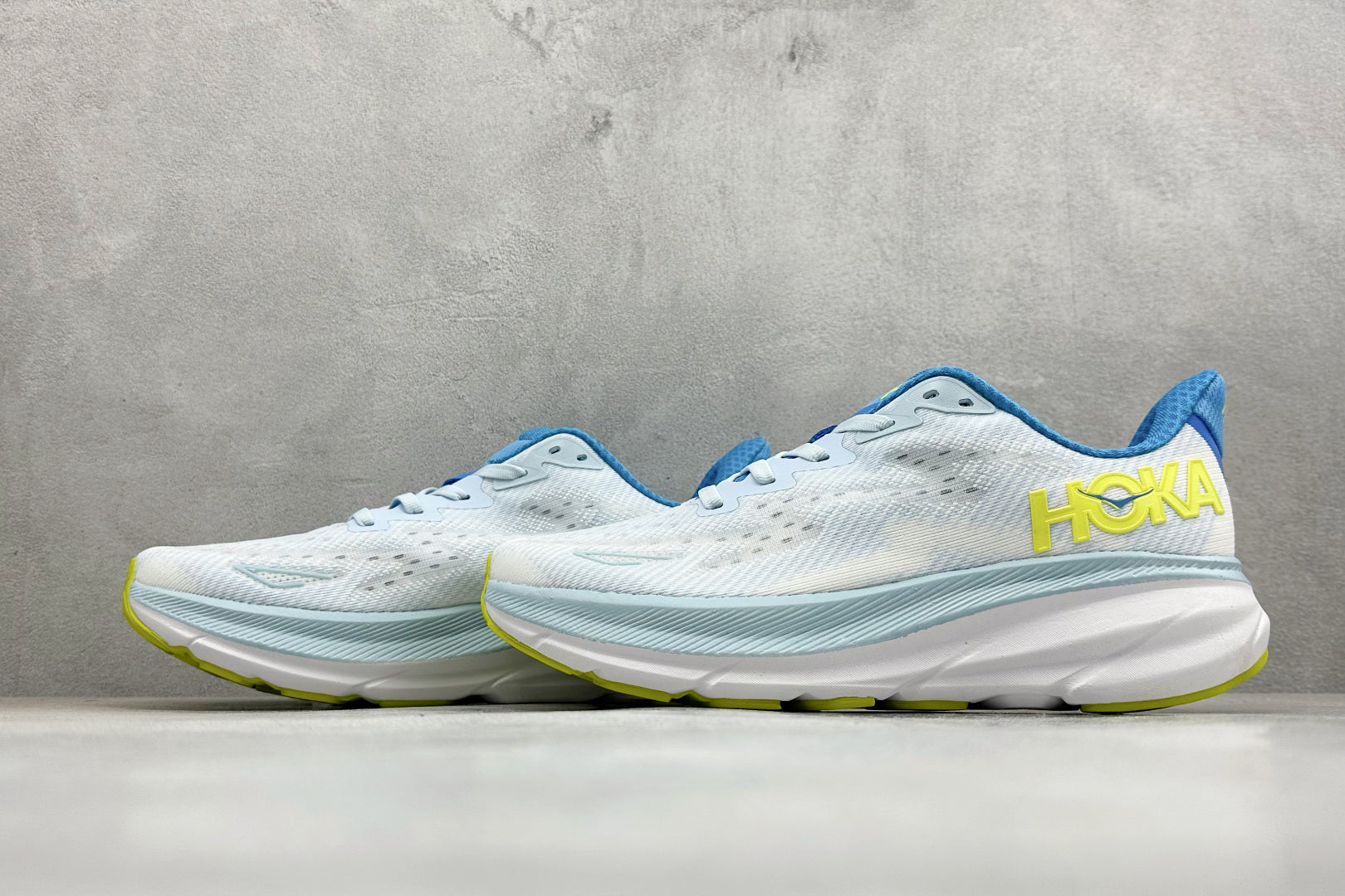 HOKA Clifton 9 White & Light Blue Colorblock Daily Running Trainers