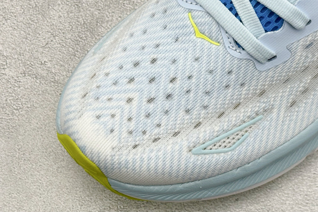 HOKA Clifton 9 White & Light Blue Colorblock Daily Running Trainers