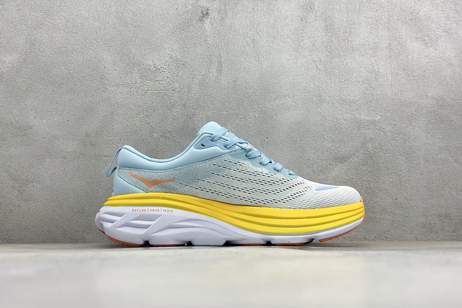 HOKA Bondi 8 Sky Blue Yellow Orange Logo Running Sneaker