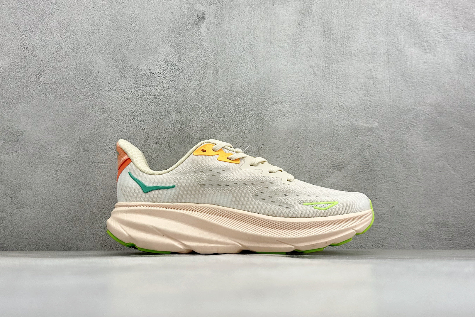 HOKA Clifton 9 Off White & Pale Peach Daily Running Trainers