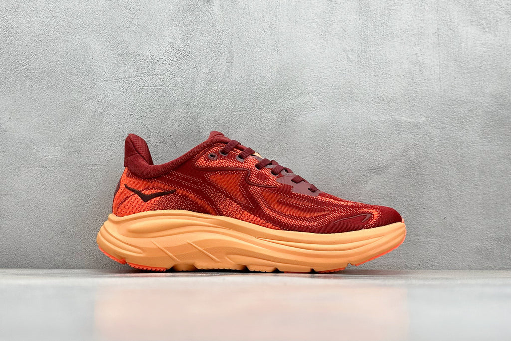 HOKA Clifton 10 Wine Red/Orange Cushioned Athletic Running Trainers