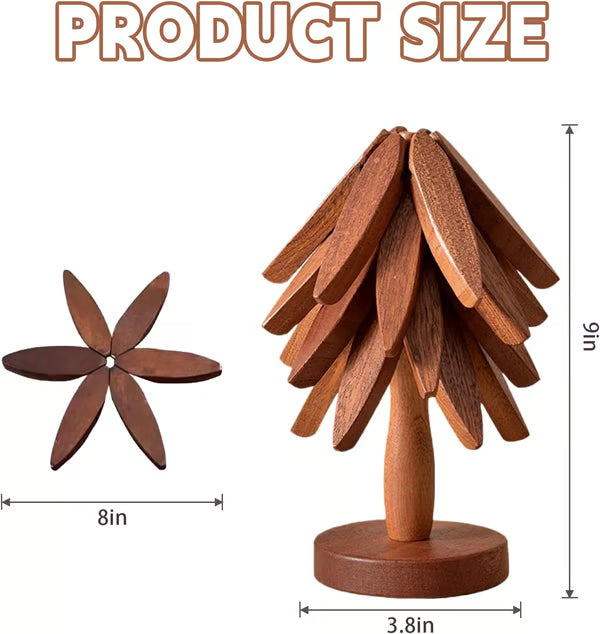🎅Xmas Sales - 50% OFF🎄✨Natural Tree Trivet Set - 4 Wooden Trivets & 1 Stand Like a Christmas Tree