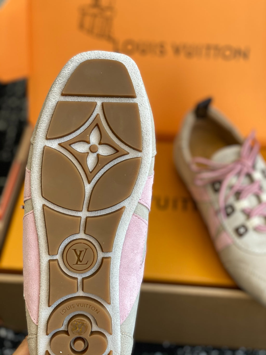 Louis Vuitton Recif Sneaker (Beige Suede with Pink Accents)
