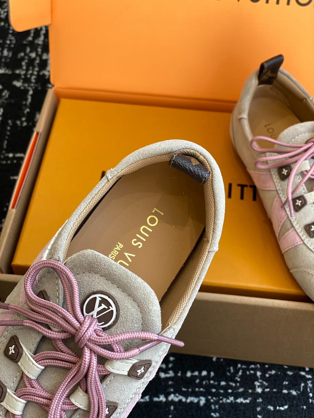 Louis Vuitton Recif Sneaker (Beige Suede with Pink Accents)
