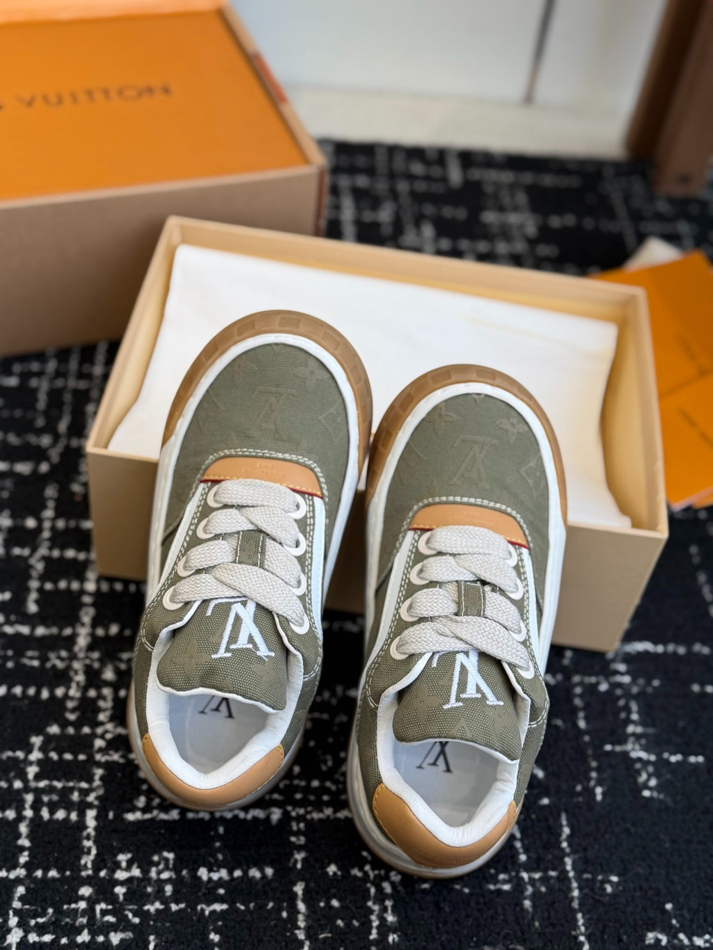 Louis Vuitton LV Tilted Sneaker (Olive Monogram Canvas)