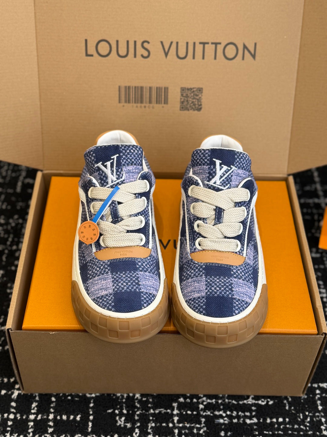 Louis Vuitton LV Tilted Sneaker (Blue Check Wool)