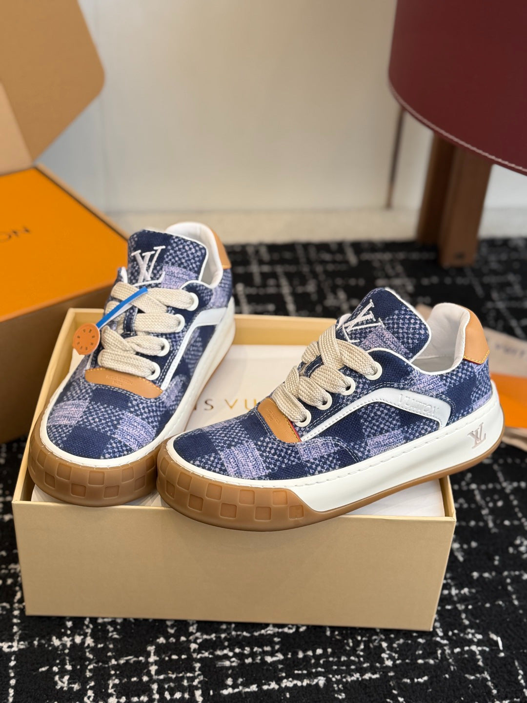 Louis Vuitton LV Tilted Sneaker (Blue Check Wool)