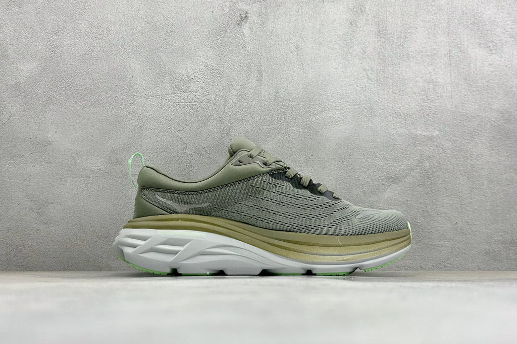 HOKA Bondi 8 Olive Green Lime Accent Running Shoes