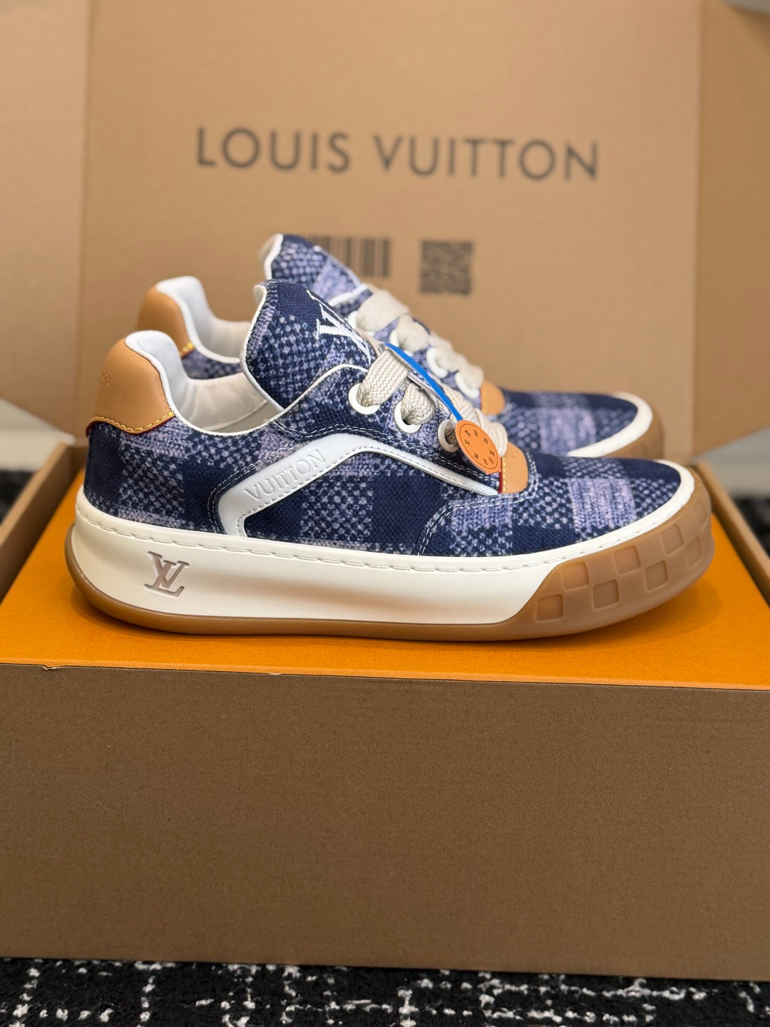 Louis Vuitton LV Tilted Sneaker (Blue Check Wool)