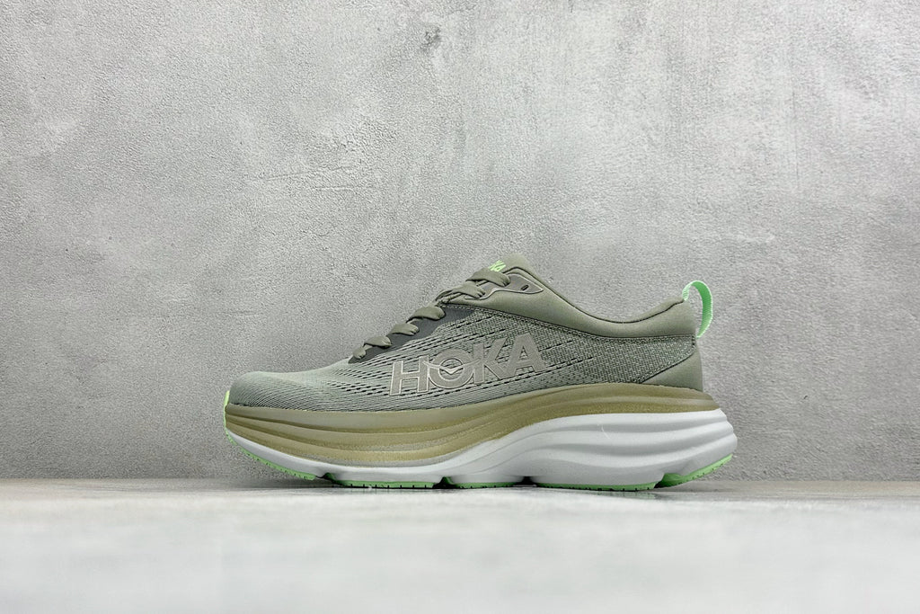 HOKA Bondi 8 Olive Green Lime Accent Running Shoes