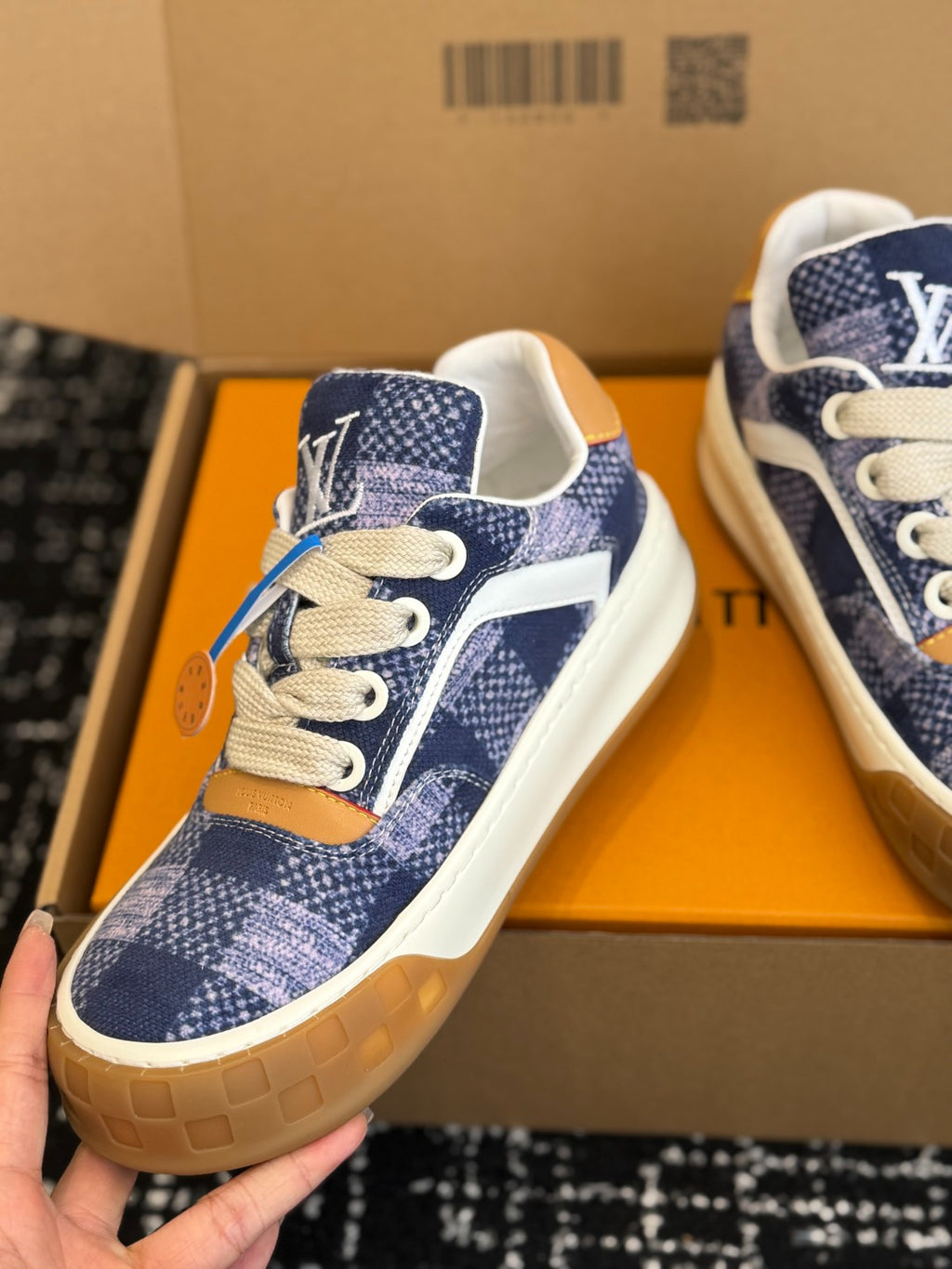 Louis Vuitton LV Tilted Sneaker (Blue Check Wool)
