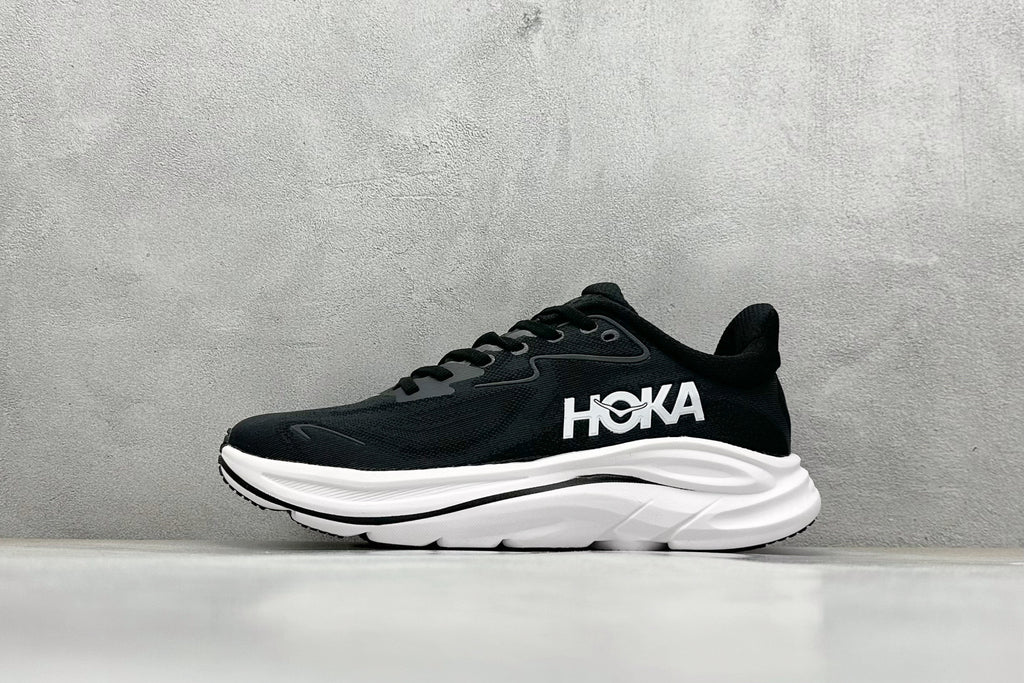 HOKA Clifton 10 Black White Cushioned Road Running Sneakers