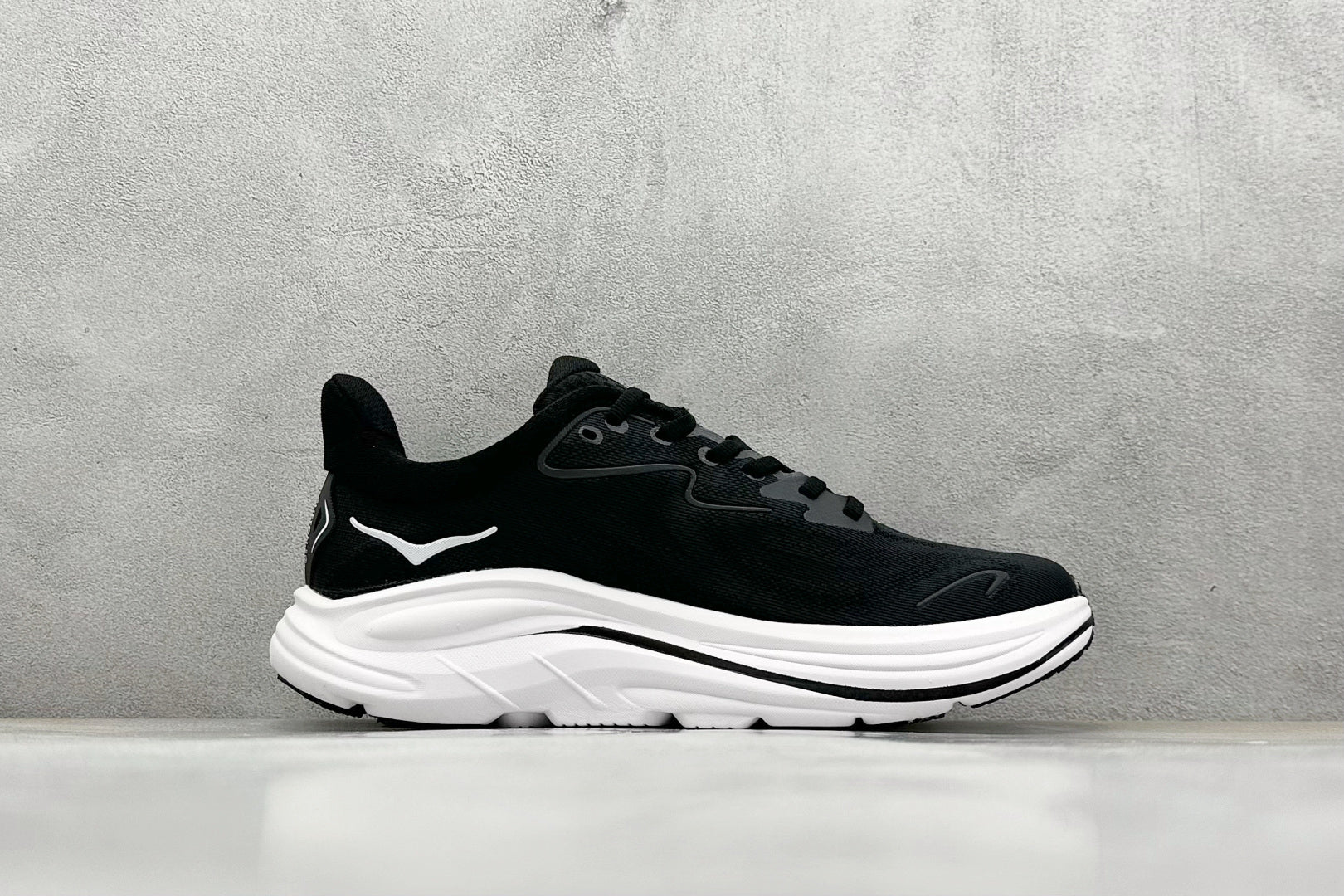 HOKA Clifton 10 Black White Cushioned Road Running Sneakers