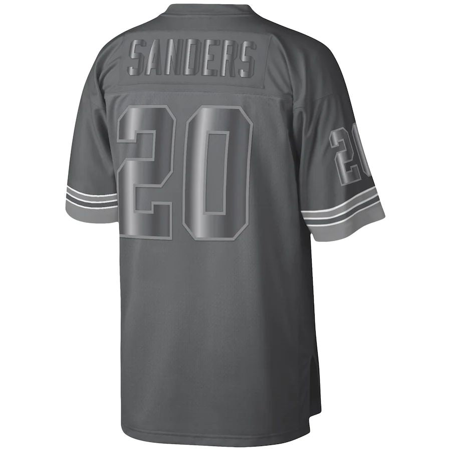 D.Lions #20 Barry Sanders  Charcoal 1996 Retired Player Metal Legacy Jersey Stitched American Football Jerseys