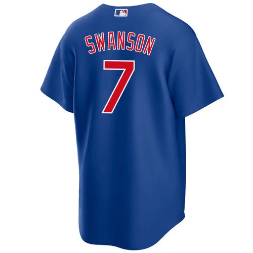 NIKE Men's Dansby Swanson Chicago Cubs Alternate Blue Premium Stitch Replica Jersey