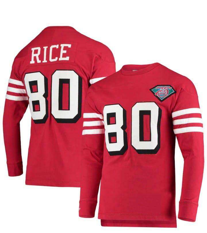 SF.49ers #80 Jerry Rice  Throwback Retired Player Name & Number Long Sleeve Top Stitched American Football Jersey