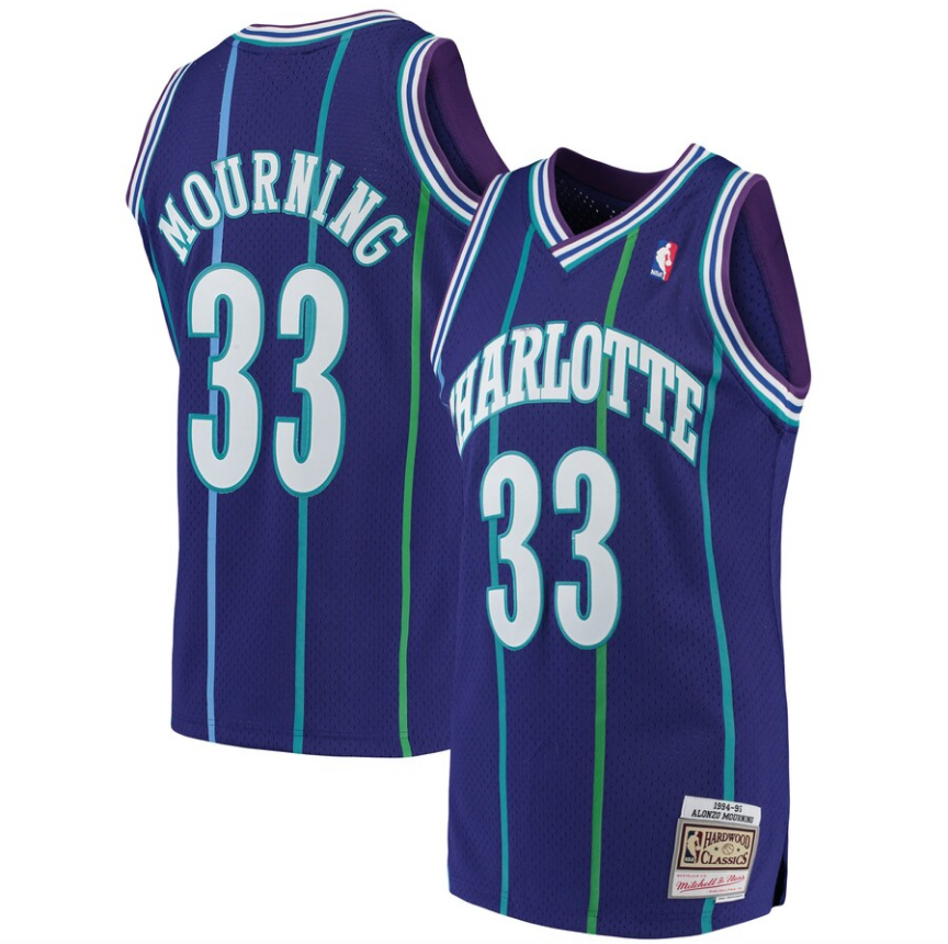 Men's Alonzo Mourning Charlotte Hornets 1994-95 Purple Swingman Replica Jersey By Mitchell & Nessi