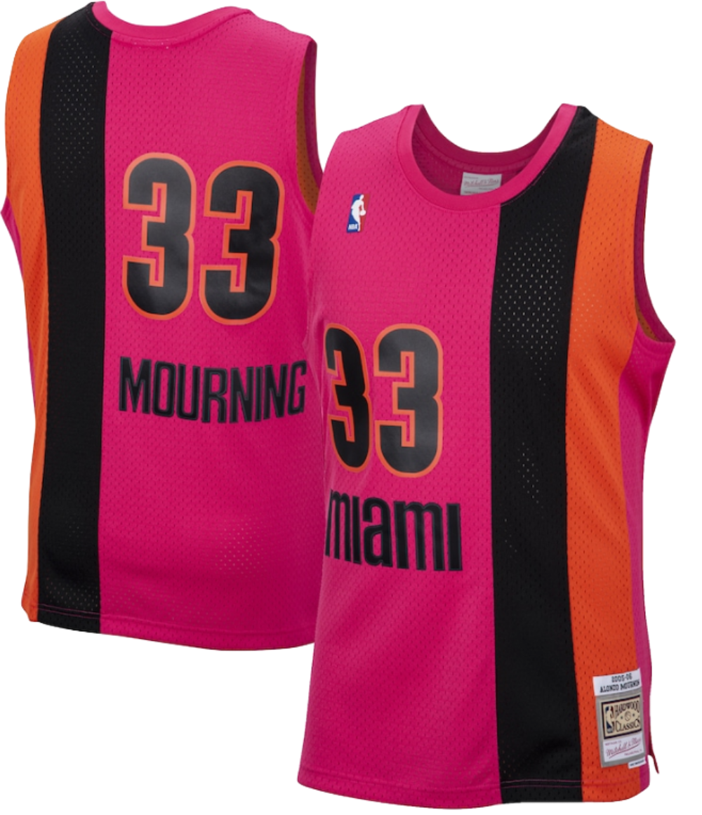 Men's Miami Heat Alonzo Mourning Mitchell & Ness Hardwood Classics Reload 2.0 Swingman Jersey - Pink