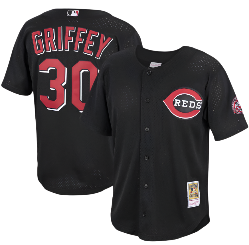 Men's Cincinnati Reds Ken Griffey Jr. Mitchell & Ness Black Cooperstown Collection Batting Practice Jersey