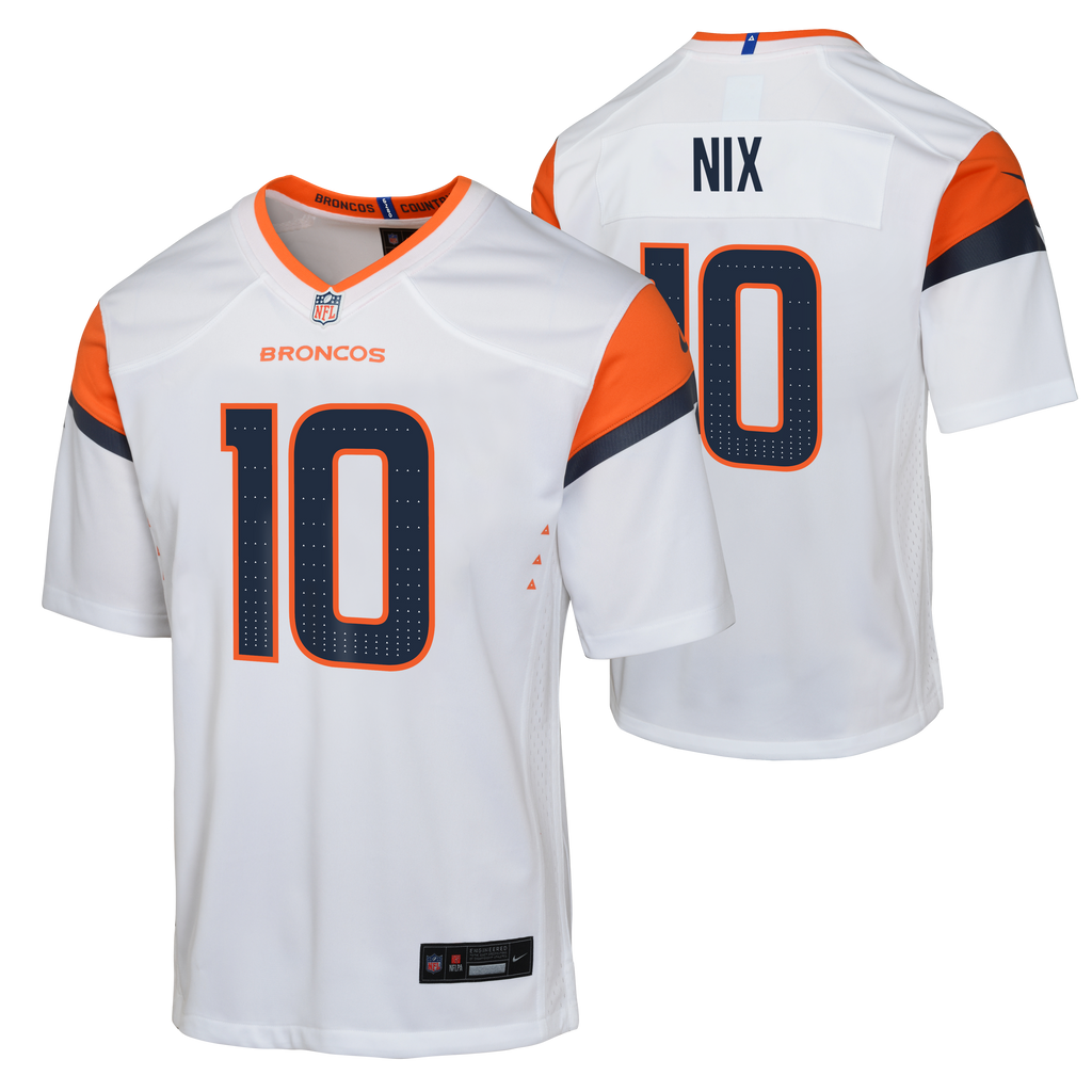 Youth Denver Broncos Bo Nix Nike White Road Team Jersey