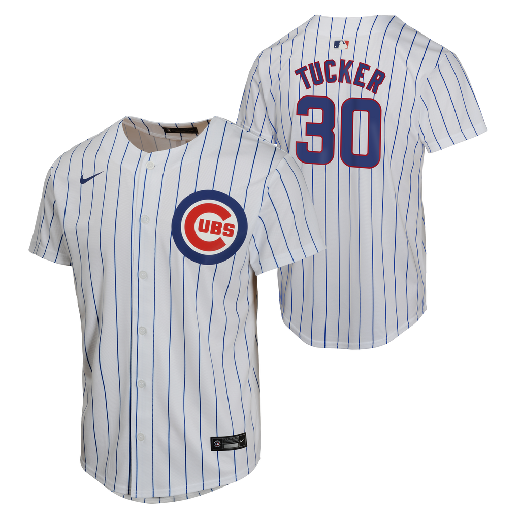 NIKE Youth Kyle Tucker Chicago Cubs White Home Replica Sublimated Twill Jersey