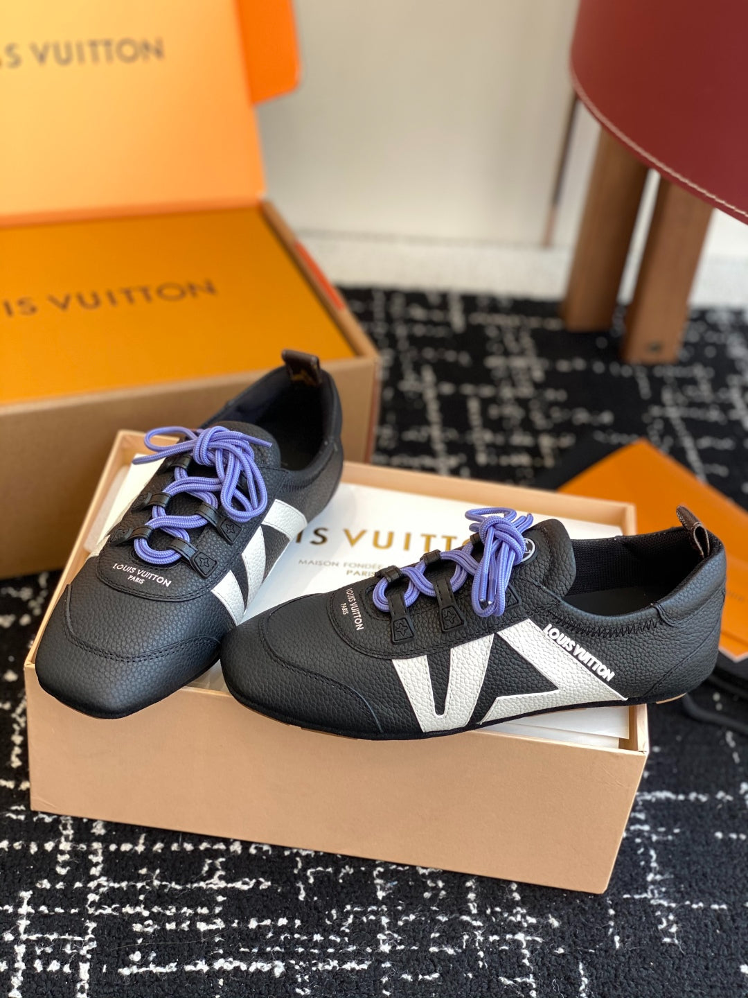 Louis Vuitton Recif Sneaker (Black/White with Purple Laces)