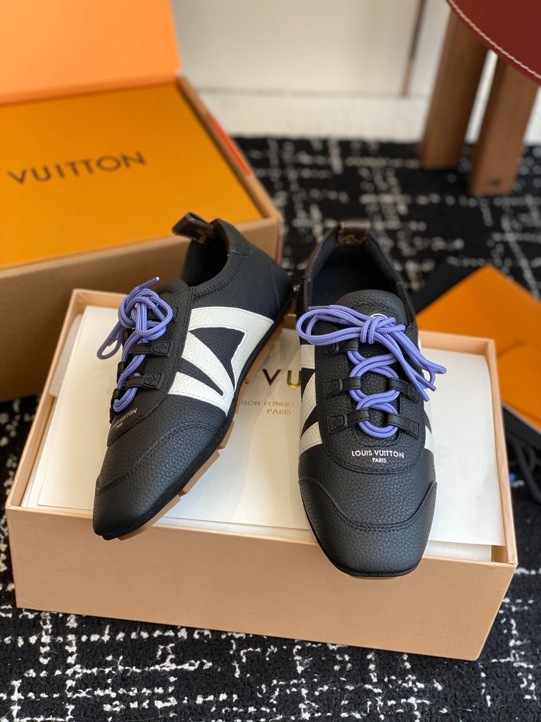 Louis Vuitton Recif Sneaker (Black/White with Purple Laces)