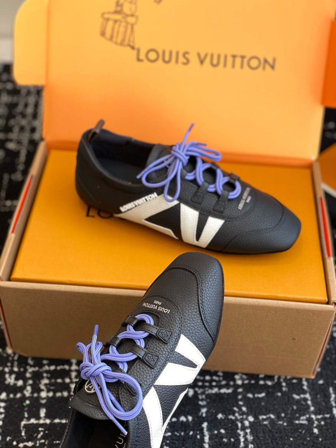 Louis Vuitton Recif Sneaker (Black/White with Purple Laces)