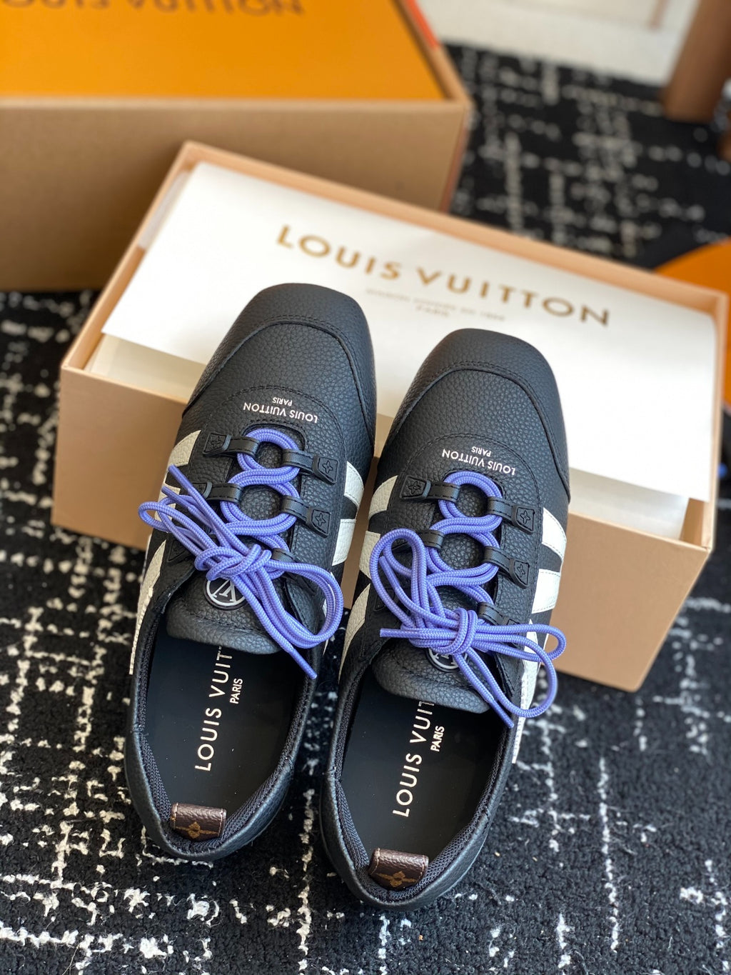 Louis Vuitton Recif Sneaker (Black/White with Purple Laces)