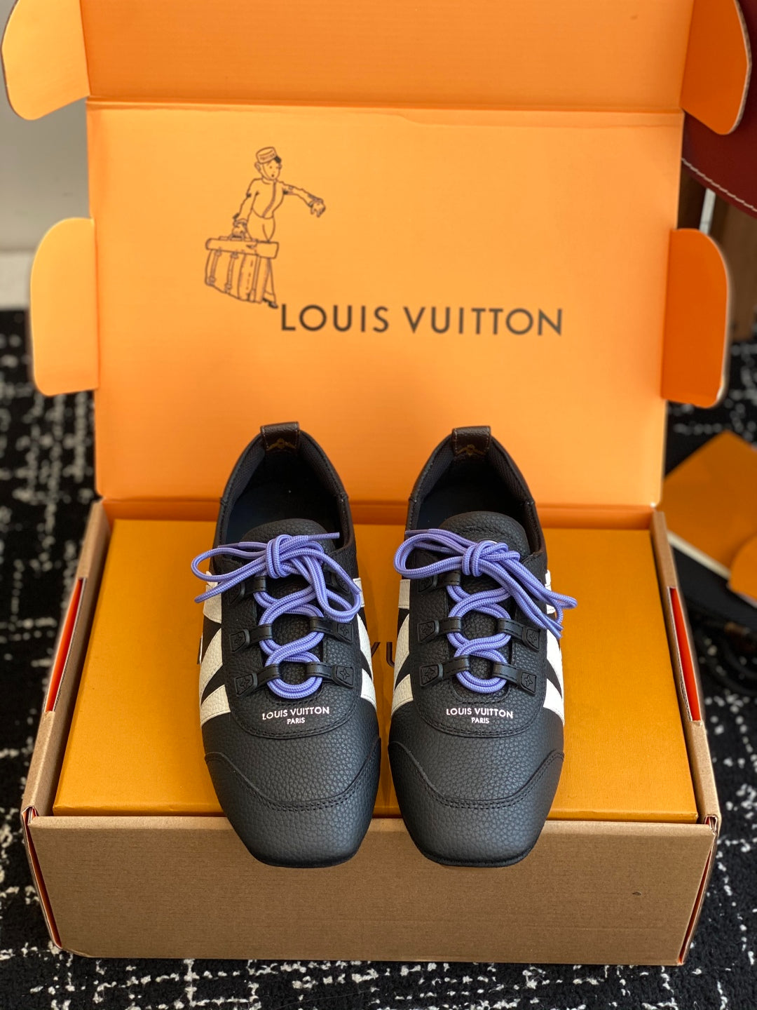 Louis Vuitton Recif Sneaker (Black/White with Purple Laces)