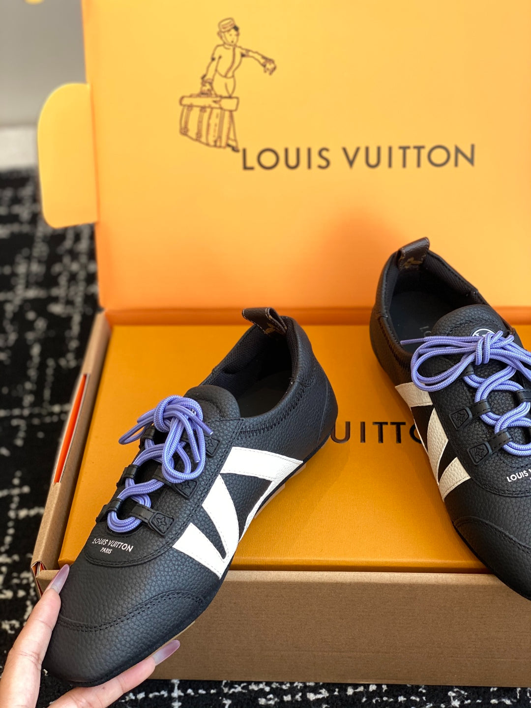 Louis Vuitton Recif Sneaker (Black/White with Purple Laces)