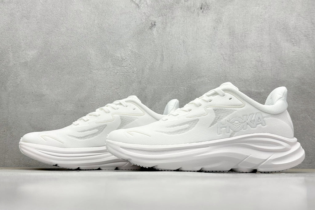 HOKA Clifton 10 Triple White Cushioned Road Running Sneakers
