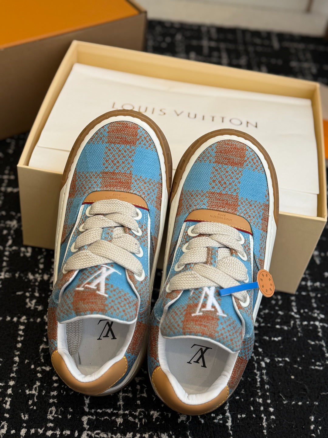 Louis Vuitton LV Tilted Sneaker (Blue & Terracotta Check)