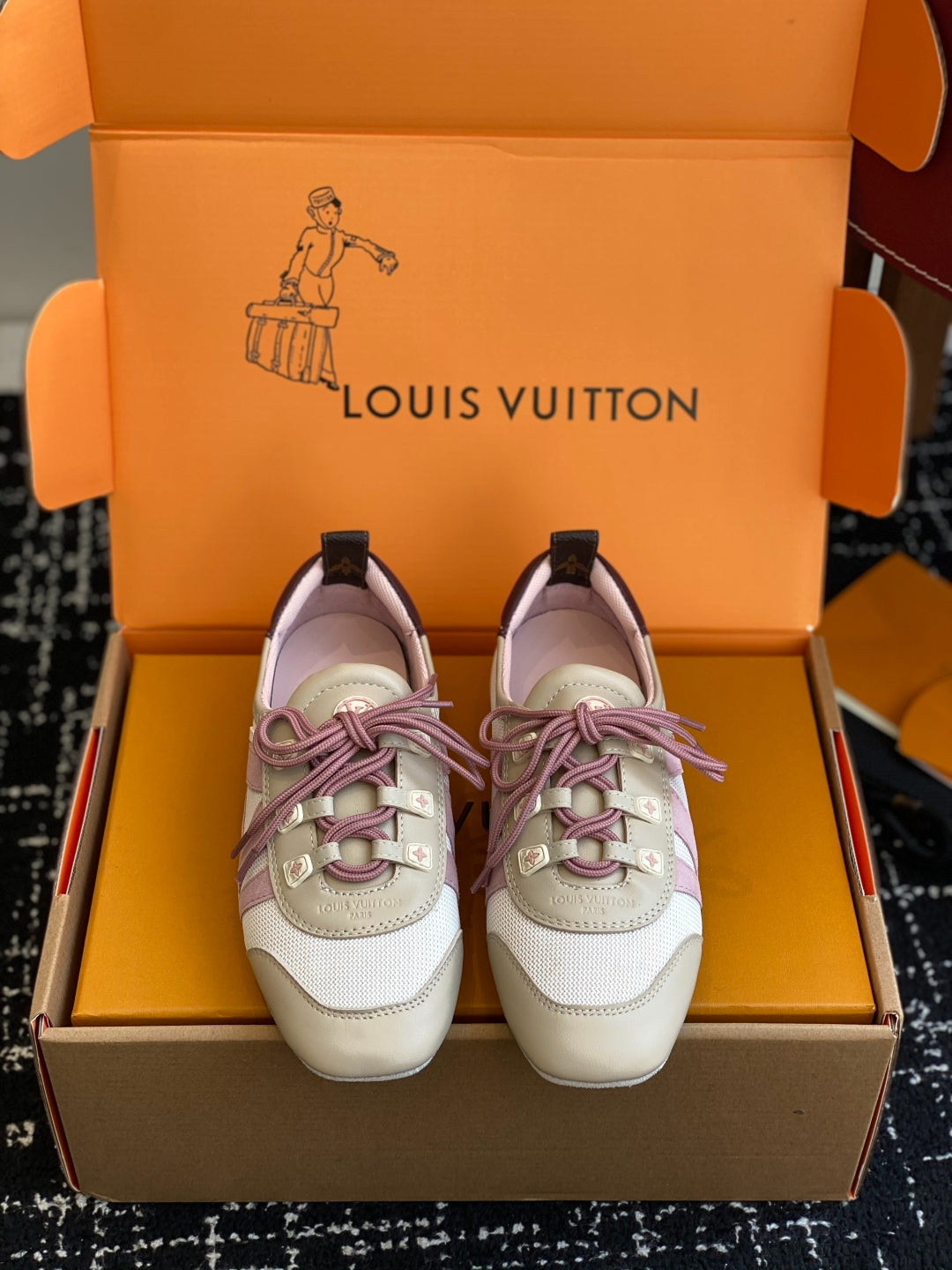 Louis Vuitton Recif Sneaker (Beige Mesh & Leather with Pink Accents)
